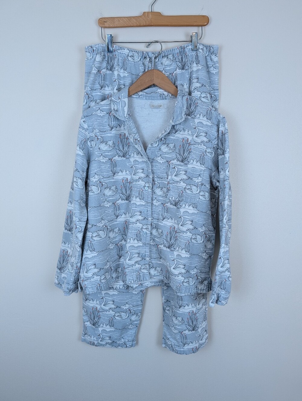 Garnet Hill Light Blue Swimming Swan Design Pajama Set